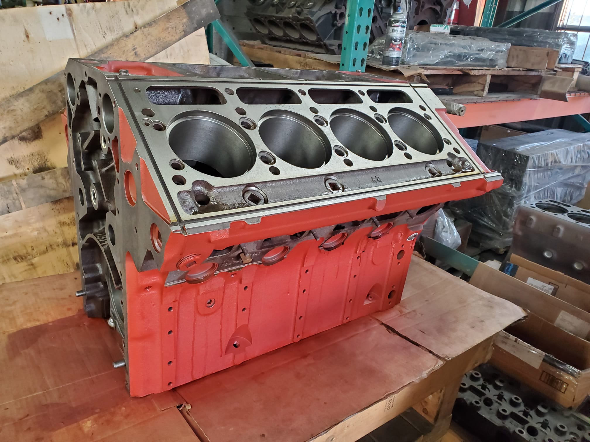 Technician inspecting a diesel engine block for engine block repair in South Florida at Motor Service Group.
