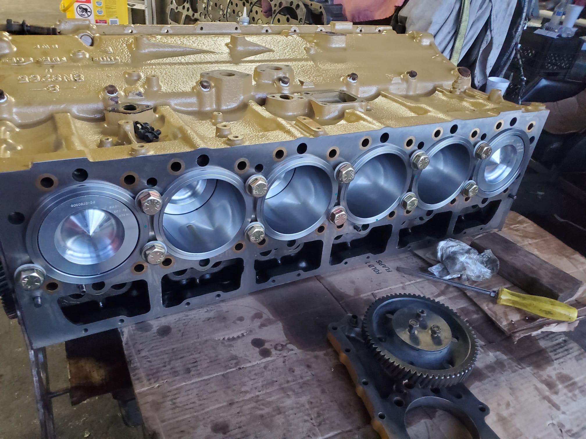 Diesel engine block inspection at a Miami machine shop before precision machining