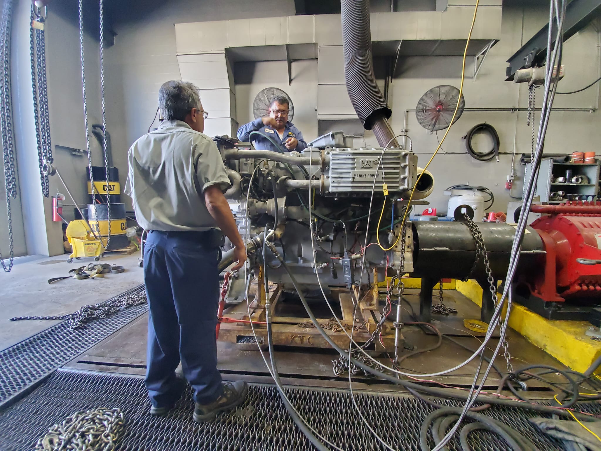 Diesel engine teardown and inspection in progress at Motor Service Group machine shop in Miami showing stages of a motor reparation timeline